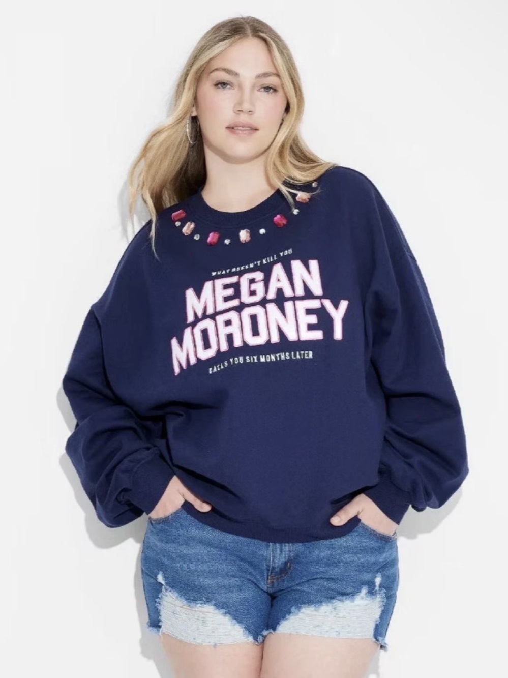 Megan Moroney Women's Jeweled Fleece Graphic Pullover Sweatshirt NWT